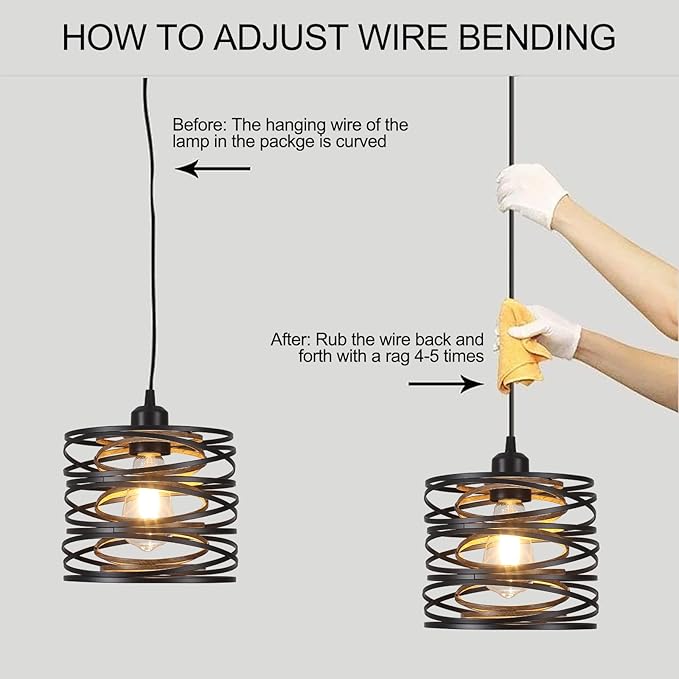 Pendant Lights Kitchen Island - Metal Hanging Light Fixtures Wood Farmhouse Pendant Lighting for Dining Room Bedroom Bar Office, Industrial Black, 2 Pack - ETL Certified
