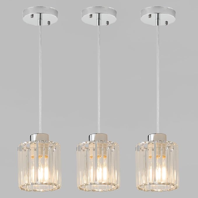 Silver 3-Pack Pendant Lighting for Kitchen Island, Hanging Light Fixture for Ceiling, Farmhouse Dining Room Lights for Bedroom, Hallway, Kitchen Island Lighting, E26 Base, Bulbs Not Included