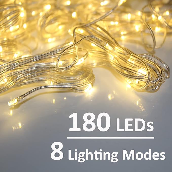 Solhice Curtain Shower Light, 72 x 72 Inches Battery Operated Waterproof Curtains Fairy Lights with 10 Hooks for Inside Shower, 180 LEDs Lighting Indoor Outdoor Decor (NO Curtain)