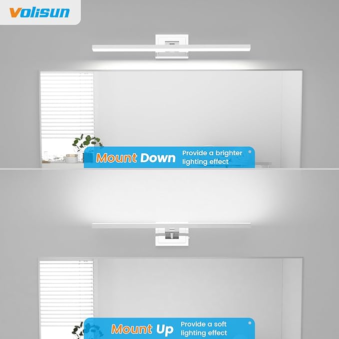 VOLISUN Modern Bathroom Vanity Light 31.5 inch, Rotatable, 18W Dimmable 5CCT Led Bathroom Light Fixture Over Mirror, Chrome Vanity Light for Bathroom Mirror Cabinets-ETL Certificated