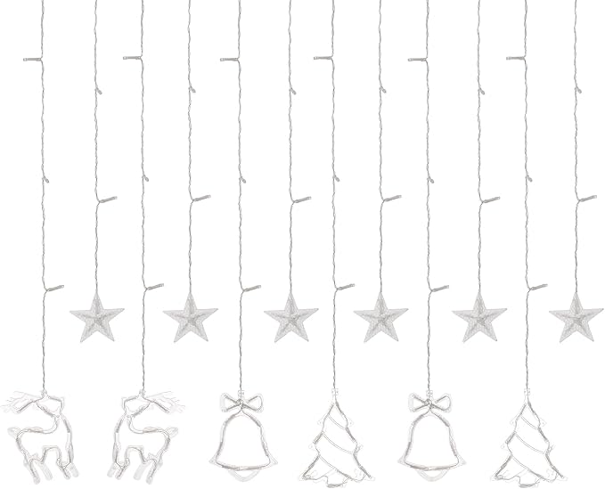 Lewondr Reindeer Bell Christmas Curtain Lights, 138 LED Christmas Tree Hanging Home Lights with 6H Timer & 8 Modes, USB Powered Fairy Lights, Xmas Decor for Home Party Indoor,Colorful Light