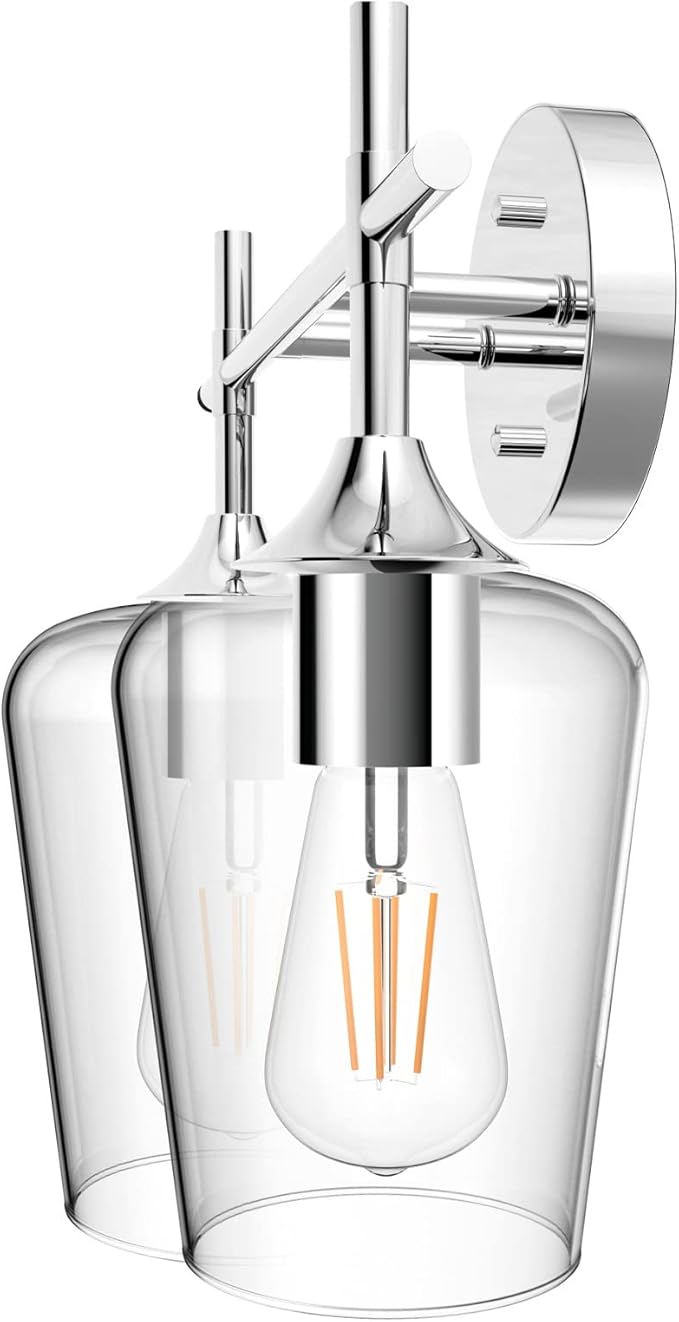 Ralbay Chrome Bathroom Light Fixtures 2-Lights with Clear Glass Modern Wall Mount Lighting Industrial Farmhouse Bathroom Vanity Lights Wall Sconce Chrome