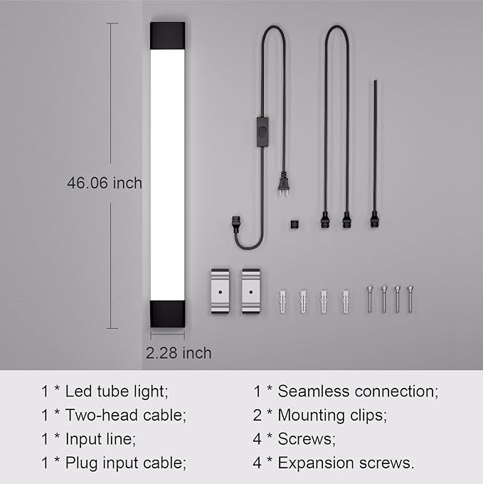 Plug in Light 4FT 5000K Linkable LED Tube Shop Closet Under-Cabinet Utility Lights, IP66 Waterproof, Overhead Ceiling Workbench Light, LED Light Bar for Room Office Garage Shop Bathroom