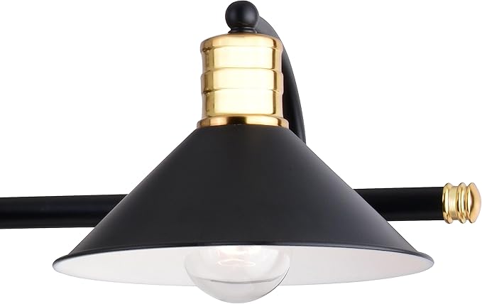 VAXCEL Akron 4-Light 38 inch Wide Matte Black and Natural Brass Industrial Bathroom Vanity Lighting Fixture, Metal Shade, Dimmable, LED Compatible, Over The Mirror Mounted Steel Wall Sconce