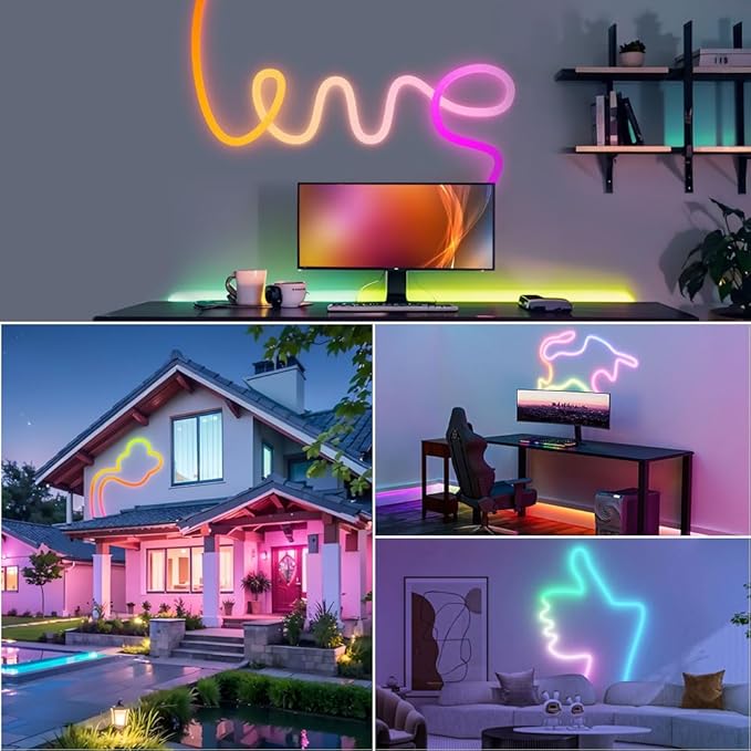 6.5FT WS2811 360 Degree Round Reticulate Neon LED Strip with Controller,RGB Nylon Flexible Dream Colorful Rope Light,Bedroom Indoor Outdoor Decoration,DC5V(No Adapter)