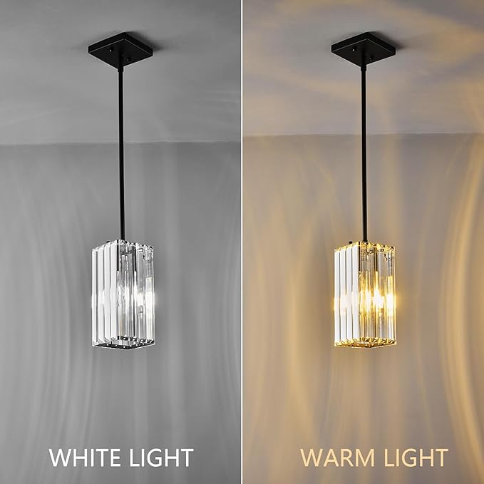 Modern Pendant Light Black Rectangle Pendant Lighting Mini Crystal Chandeliers Adjustable Pendant Light Fixture for Kitchen Island Dinning Room Living Room Corridor Bedroom(Black 3-Pack)