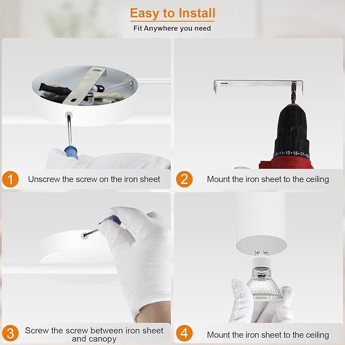 Track Lighting Plug in, LED Track Lighting Fixtures Ceiling Kit, White 8-Light Ceiling Light Plug-in, Wall Light with 15ft Power Cord, Rotatable Kitchen Spotlight for Bedroom(GU10 Socket, NO Bulb)