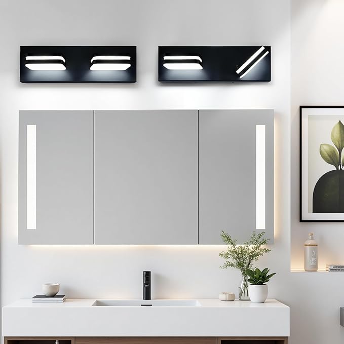 360° Rotate LED Bathroom Vanity Light Fixtures, 900LM Acrylic Matte Black Vanity Lights for Bathroom, Modern Wall Lighting Fixtures Over Mirror Kitchen Living Room Hallway (Natural White Light 5000K)
