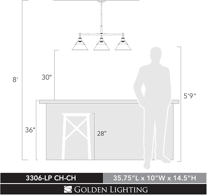 Golden Lighting 3306-LP CH-RBZ Orwell Linear Pendant, Chrome with Rubbed Bronze Shade