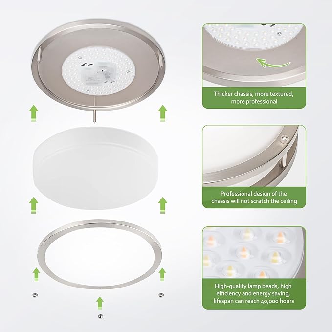 Flush Mount Ceiling Light - 2 Pack 36W 3000K/3500K/4000K/5000K/6000K Dimmable Led Ceiling Light Fixture for Kitchen Hallway Bedroom Bathroom (2, Brushed Nickel, 12 Inch)