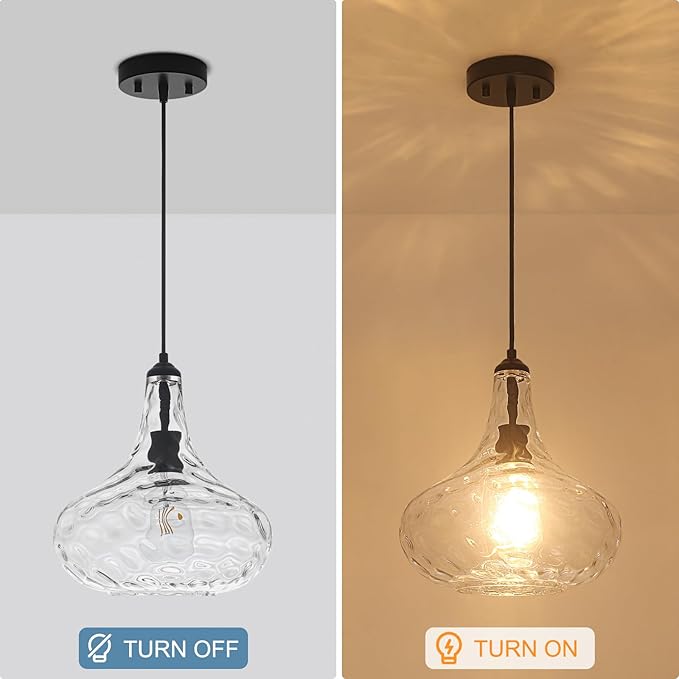 11" Large Glass Pendant Lights for Kitchen Island,Blown Glass Pendant Light Fixture,1 Light Black Farmhouse Hanging Light for Hallway,Bedroom, Living Room Tall 14 inch