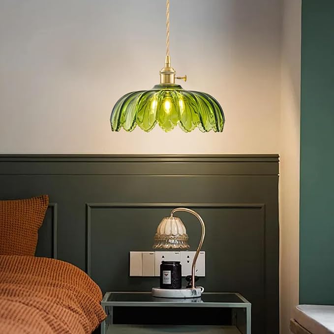 3 Pack Glass Pendant Lights Kitchen Island, Vintage Brass Pendant Light Fixtures, Adjustable Green Kitchen Pendant Lighting Over Island for Bedroom Living Room Hallway Dining Room