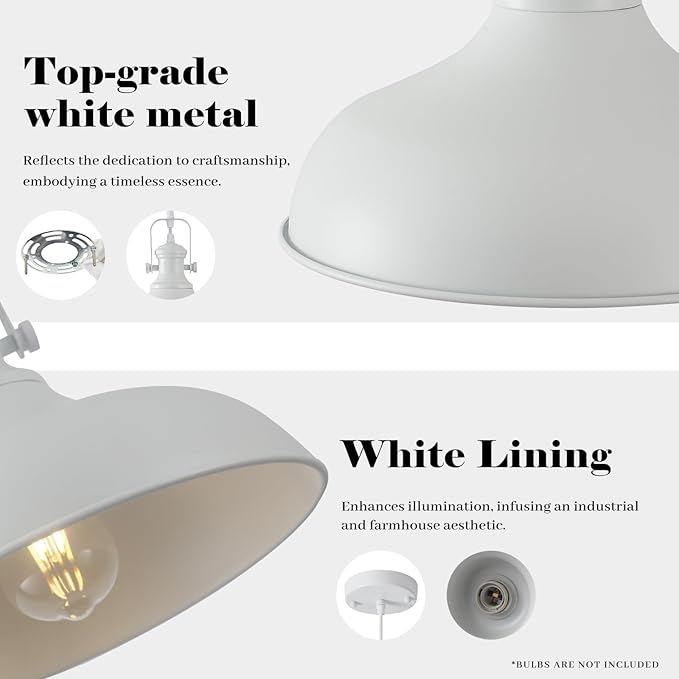 White Pendant Lights 2 Pack, Farmhouse Pendant Lights for Kitchen Island, 11.41" Kitchen Pendant Lighting, Modern Hanging Light Fixtures for Kitchen Dining Room