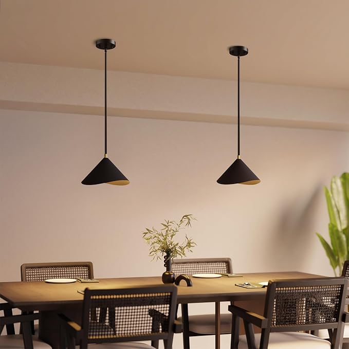 Globe Electric 1-Light Pendant Light, Matte Black Metal Shade with Brass Accent, Organic Modern Ceiling Light for Kitchen Island, Dining Room, or Living Room