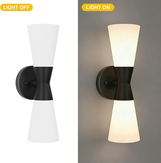 Wall Sconces Set of 2 for Bathroom, Modern Indoor Vanity Light Fixtures 15", Up Down Lighting, Wall Mount Lamp for Living Room Bedroom Hallway Stairway Fireplace Mirror E26 Base 2PC White&Black