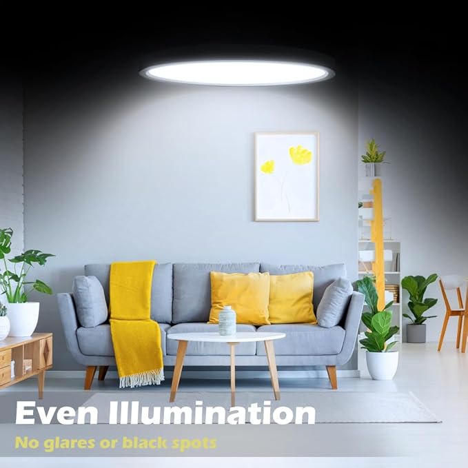 LED Flush Mount Ceiling Light Fixture, 8.9 Inch 18W, 6000K Daylight White, Black Flat Modern Round Lighting Fixtures, 1800LM, 180W Equivalent White Ceiling Lamp Lights for Kitchen, Stairwell, Bedroom