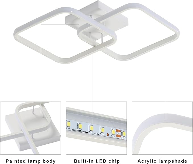 Modern LED Ceiling Light Fixture, 6500K Cool White 50W Square Flush Mount Ceiling Lights for Bedroom, Living Room, Kitchen, Study