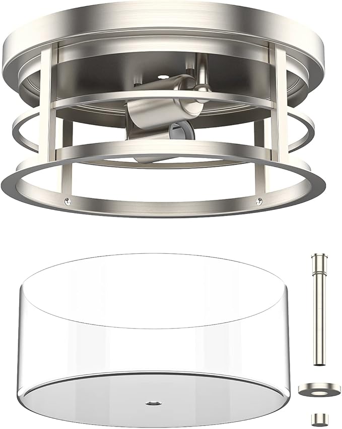 EAPUDUN Flush Mount Ceiling Light, 12inch 2-Light Modern Close to Ceiling Light Fixture, Brushed Nickel Finish with Clear Glass Shade for Hallway Entryway Bedroom Porch FMA1412-BNK
