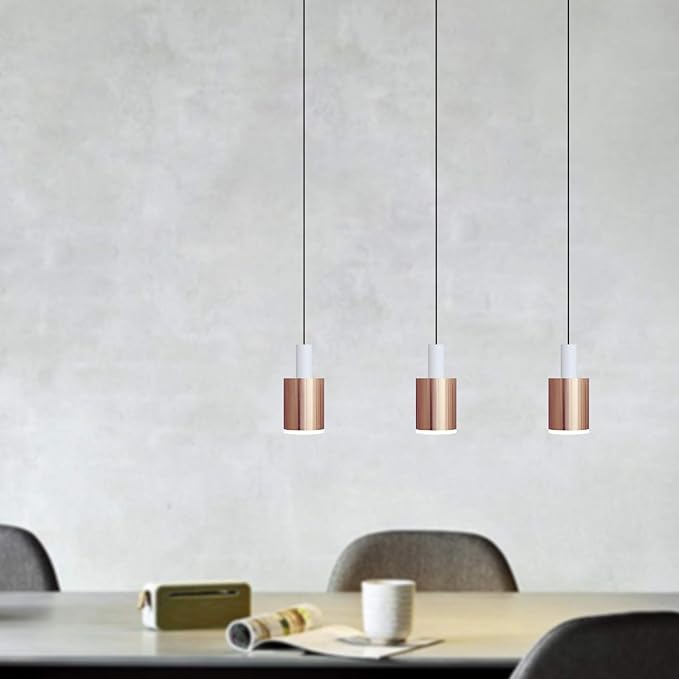 Virgo 3 Mini Pendant Lighting White-Copper - LED Hanging Light Fixture for Kitchen Island, Bar, Foyer - Cluster Pendants - Dimmable, Adjustable Wire, Lamp Bulb Included