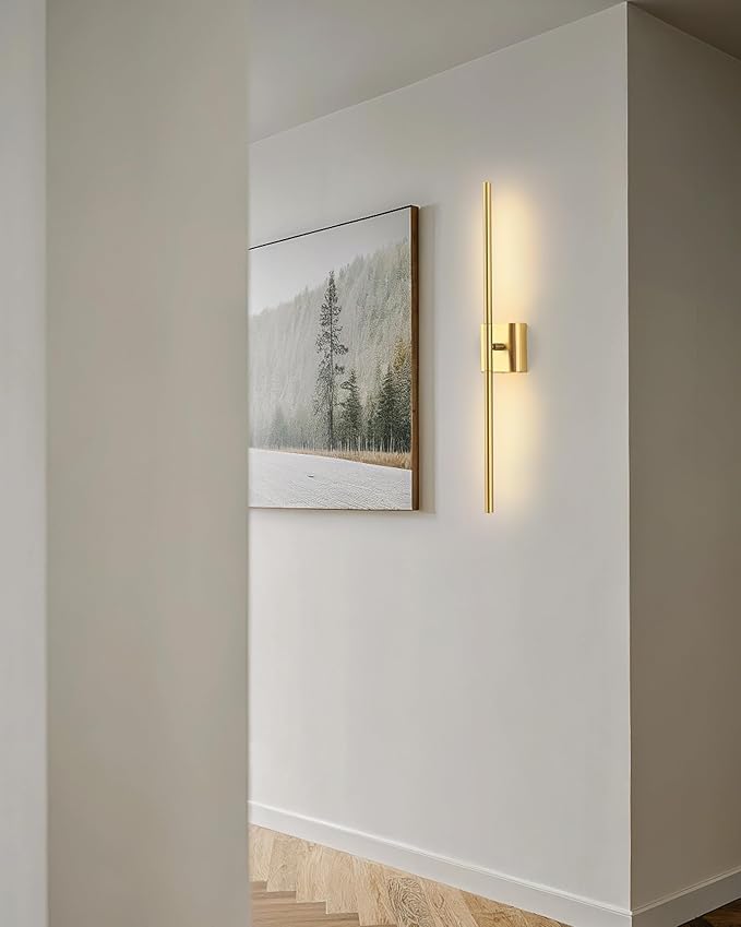 KDG Cordless Wall Sconces Set of 2, Wireless 5200mAh Rechargeable Battery Operated LED Wall Lamps with Remote, 360° Rotate Lightings for Wall Painting, Bedroom, Hallway, Night Light 31.5 inch (Gold)