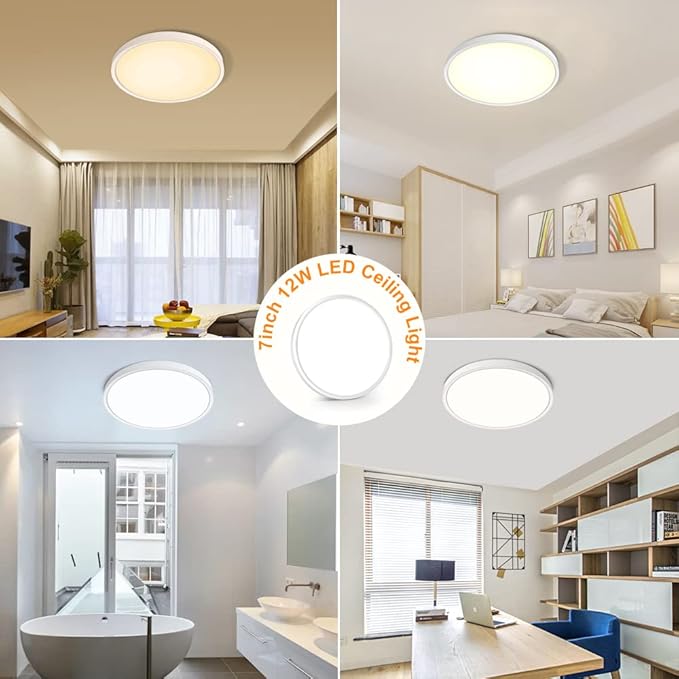 inShareplus LED Flush Mount Ceiling Light Fixture, 1500ML 2800k Warm White 7inch Flat Modern Ceiling Lighting,12W(120W Equiv), Ceiling Lamp Used in Bedroom, Bathroom, Kitchen, Corridor