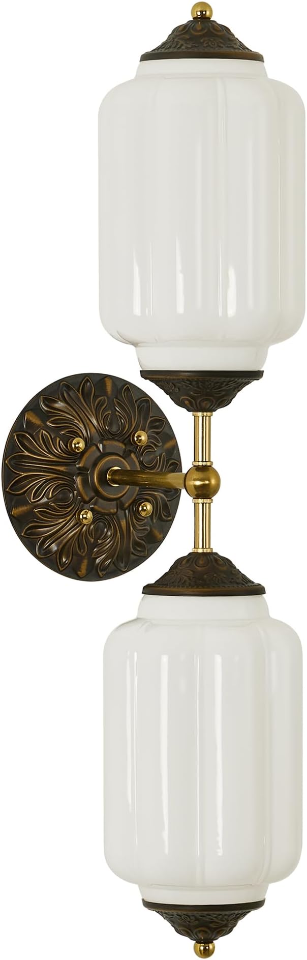 Vintage Milk Glass Bathroom Wall Sconce - 25" Mid Century Dimmable Vanity Light with Bulb - Vertical or Horizontal Mounted Sconces - Modern Brass Gold Lighting Fixture for Indoor Bedroom Hallway Decor