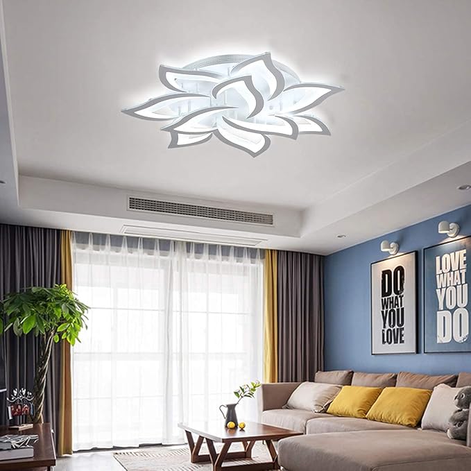 Garwarm Dimmable LED Ceiling Light, 72W Modern Acrylic Flush Mount Ceiling Lamp with Remote Control Metal Flower Shape Chandelier Lighting Fixture for Living Room Bedroom Kitchen