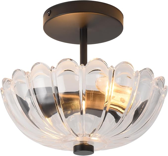 Semi Flush Mount Ceiling Light, Modern Kitchen Lighting Fixtures Ceiling, Rustic Ceiling Light Fixtures, Ceiling Lights with Glass Shade for Hallway Foyer Entryway Bedroom