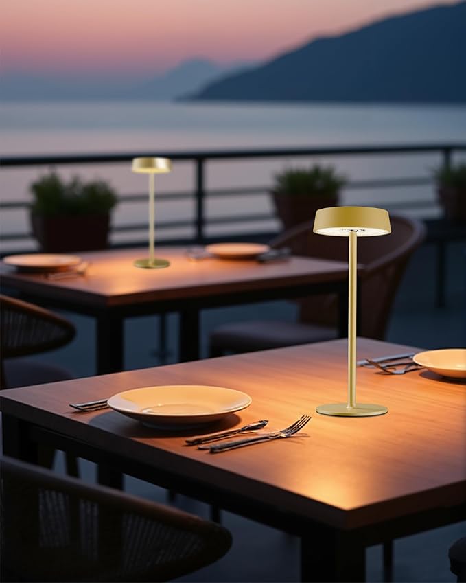 Cordless Lamp, Rechargeable Table Lamp, Battery Operated, RGB Dimmable Touch Control, 3 Color Temperatures, LED Memory Function, Portable Outdoor Waterproof, Restaurant Dining Patio Kitchen, Gold 2Pcs
