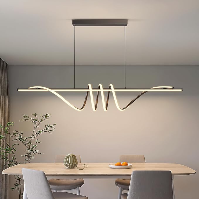 Modern LED Pendant Lights, Ceiling Chandelier Dimmable with Remote Control 3000k-6000K Adjustable Color Temperature, Aluminum Island Lighting Lamp Fixture for Kitchen, Dining Room(57in Black)