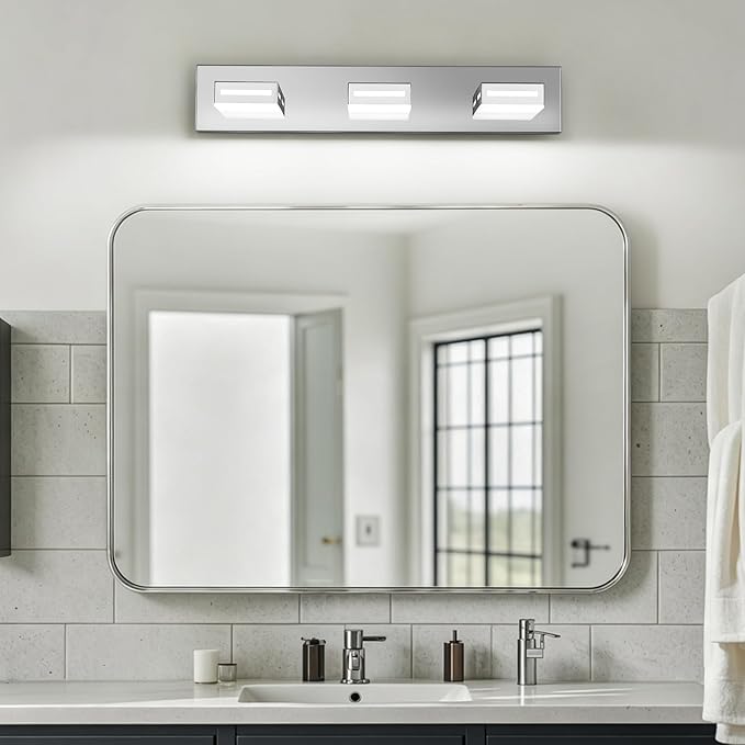 LED Modern Bathroom Light Fixtures, 3-Light 24-Inch Dimmable 5CCT Adjustable Chrome Vanity Lights for Bathroom Lighting Fixtures Over Mirror, 350° Rotatable Wall Lamp