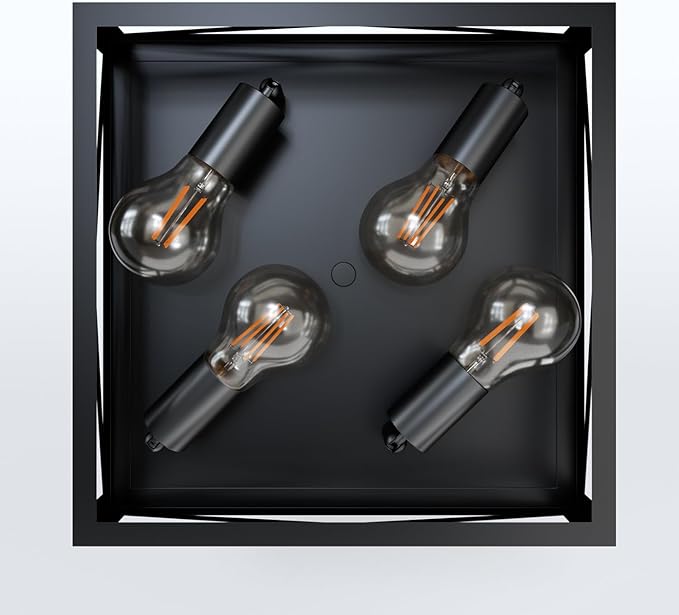 LVWIT 13.8 Inch Flush Mount Ceiling Light Fixtures, 4-Light Black Light Fixtures Ceiling Mount, Square Hallway Light for Kitchen Entryway Hall (E26 Base, Bulbs Not Included)