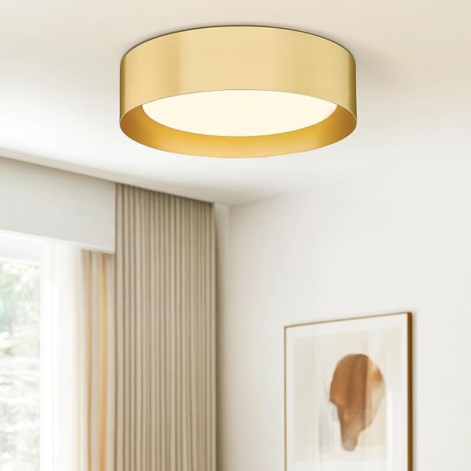 AUTELO Gold Flush Mount Ceiling Light, 16" 5CCT Ceiling Light with Frosted Glass in Gold Finish for Bedroom, C3336-40 BRZ LED