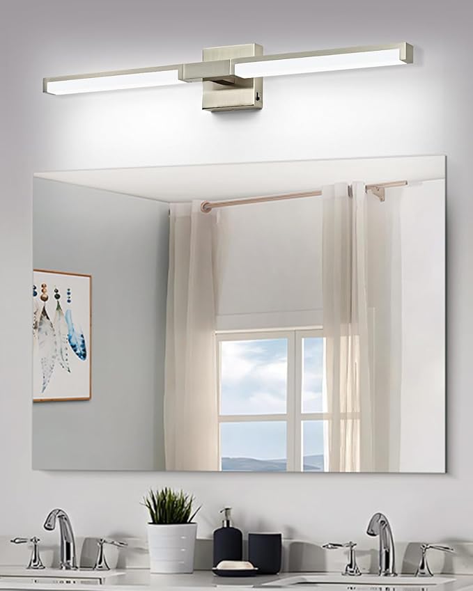 OKELI Modern Bathroom Light Fixtures Over Mirror, 32 Inch Brushed Nickel Vanity Light Bar for Bathroom, 16W 5CCT Diammable Wall Light - 2Pack