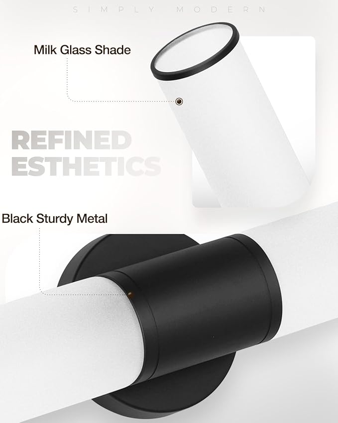 2-Light Bathroom Vanity Lighting Fixture, Black Wall Sconce with Opal White Glass, E26 Stocket Indoor Wall Lamp, Modern Mirror Light