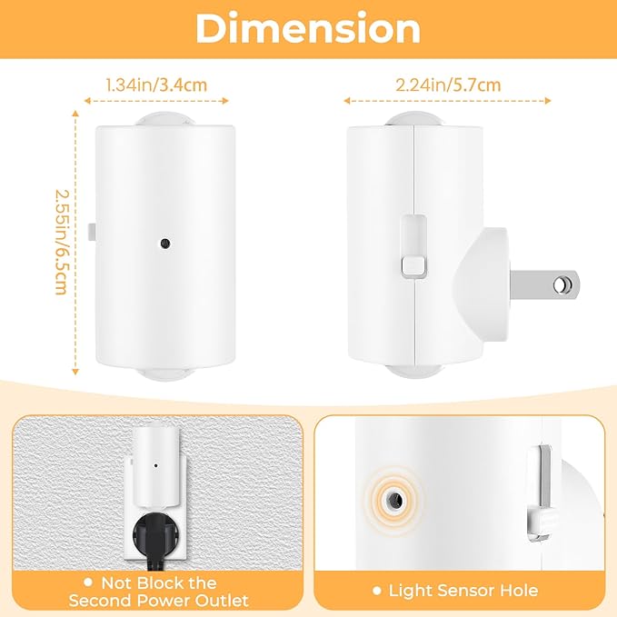 4 Pack LED Night Light, Dimmable Plug-in Wall Nite Light with Dusk to Dawn Auto On/Off, 180° Rotating Head, 2700K Warm White, 0-200 LM for Nursery, Hallway, Bathroom