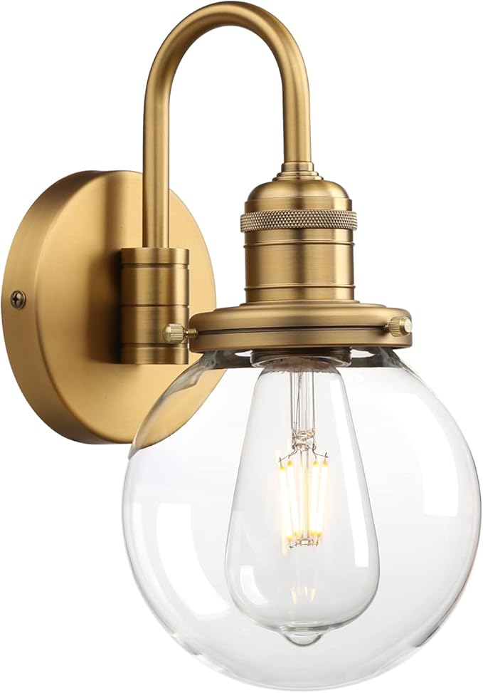 Industrial Vintage U-Shaped Wall Sconce 1-Light with 5.9” Round Clear Glass Globe Shade Indoor Wall Mounted Lamp Fixture