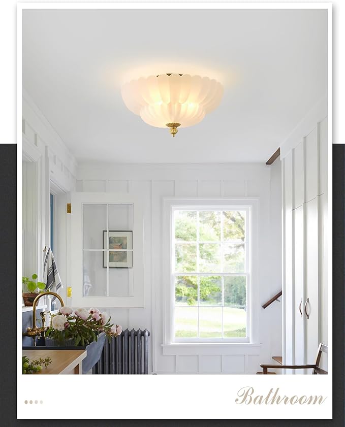 ANYLOVE Modern 12Inch Frosted Glass Flower Glass Semi Flush Mount Ceiling Light, 3 Light for Living Room Bedroom Hallway Entryway Foyer