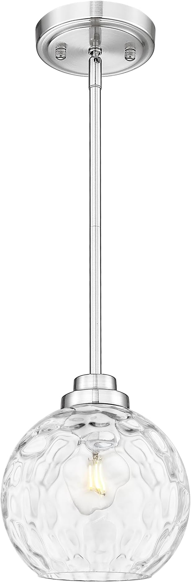 8 Inch Modern Farmhouse Pendant for Kitchen Island, Adjustable Height Hanging Fixture with Hammered Glass, Brushed Nickel, Dining Room Entryway - PL101HBN-L