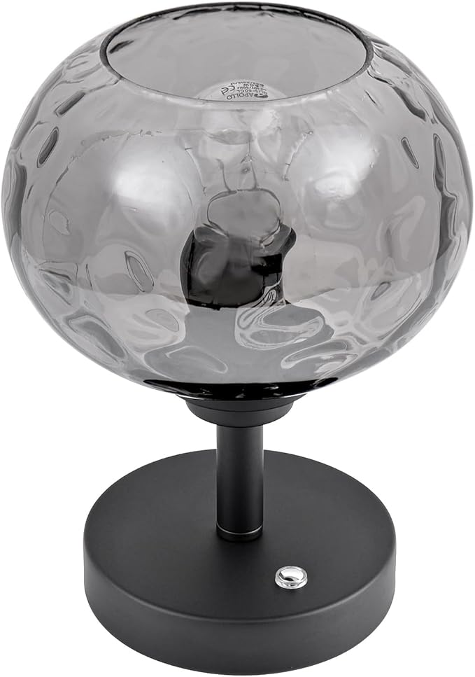 Touch Control Hammered Glass Table Lamp Matte Black Portable Dimmable Brightness Small Nightstand Light 3-Way Stepless Dimming Bedside Bedroom Living Room