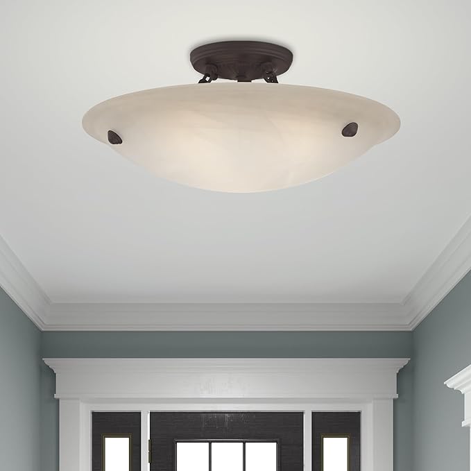 Livex Lighting 5625-07 Home Basics 3 Light Bronze Semi Flush Mount with Honey Alabaster Glass