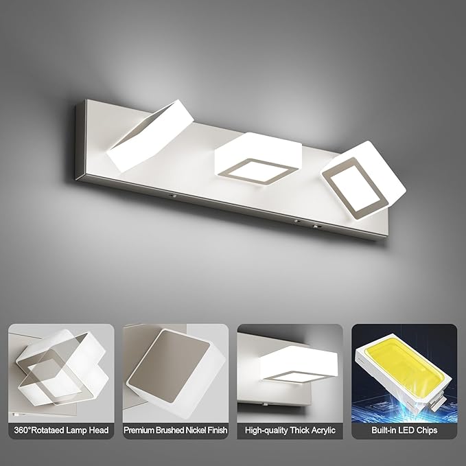 Ralbay 5 Color Temperature Brushed Nickel Bathroom Vanity Lights Dimmable Acrylic Modern LED Bathroom Wall Lighting Fixtures Brushed Nickel
