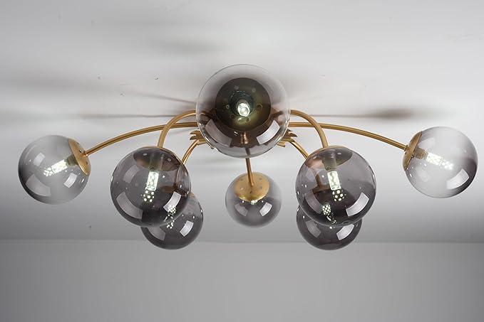 8-Light Bubble Chandelier, 33" Dia Sputnik Ceiling Light Fixture Cluster Globe Dining Room Light Fixture, Modern Grey Chandelier for Living Room Dining Room Bedroom (Grey, 8 Light Ceiling Light)