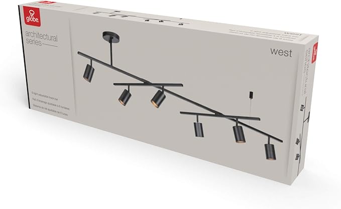 Globe Electric 59829 64" 6-Light Track Lighting, Matte Black Finish, Center Swivel Bar, Adjustable Heads, GU10 Base, Dimmable, Modern Industrial Lighting