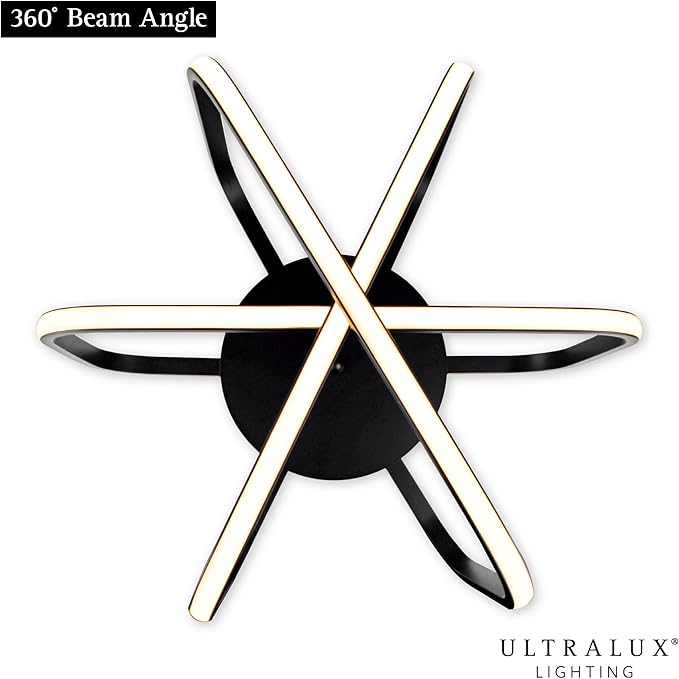 Ultralux 15 inch Modern Matte Black Atom Ceiling Light Fixtures, Bright and TRIAC Dimmable, 2050 Lumens 3000K, Integrated LED Light Fixture for Living Room or Kitchen LED Flush Mount Ceiling Light