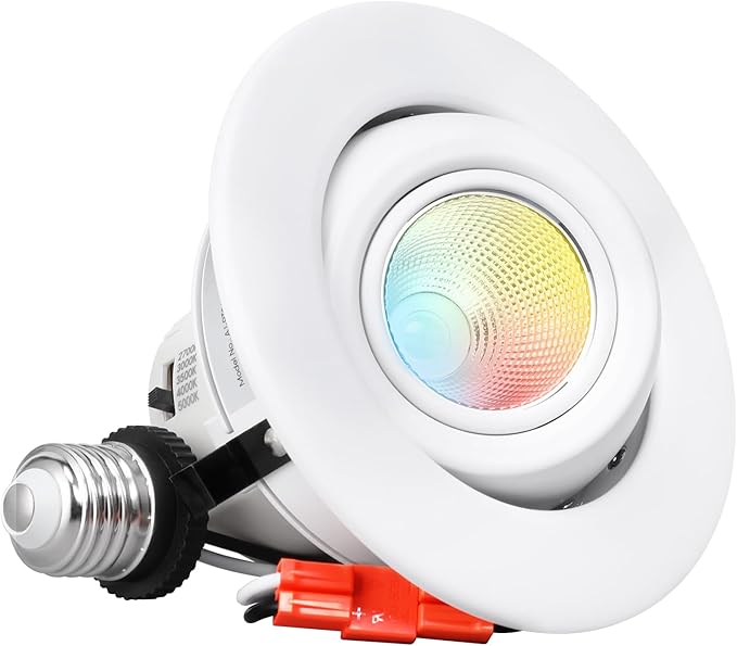 TORCHSTAR 4 Inch 5CCT LED Gimbal Retrofit Recessed Lighting Dimmable, 2700K/3000K/3500K/4000K/5000K Selectable, 9W CRI90 Directional LED Eyeball Can Light, Adjustable Ceiling Spotlight, ETL, Pack of 4