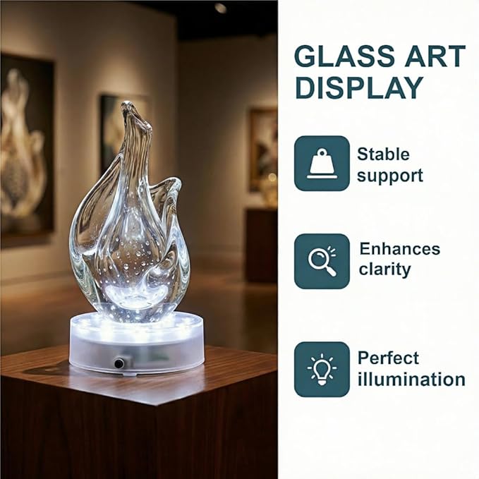 Simplelight 4 Inch Round LED Light Base- Perfect for Glass Art, Ideal Led Display for Vases, Centerpieces-AA Batteries Included (4inch Round Vase Base Light, White), Set of 4