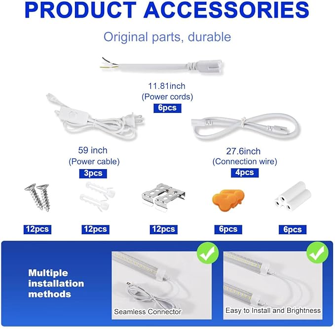 Led Shop Lights,4FT LED Light 50W 6000K 7000LM Led Daylight,Garage Light,Linkable Clear Cover Integrated V-Shape for Garage Warehouse Workbench Workshop(6-Pack)