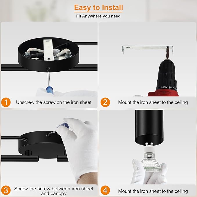 Plug in Track Lighting LED, Track Lighting Fixtures Ceiling, Black 8-Light Kitchen Light Kit, Plug in Wall Light with 14.8ft Power Cord, Rotatable Ceiling Spotlight for Bedroom(GU10 Socket, NO Bulb)