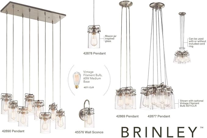 KICHLER Brinley 11.5" 1 Light Wall Sconce with Clear Glass Brushed Nickel
